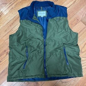 Orvis Men’s Full Zip Ripstop Quilted PufferVest Utility Outdoor Olive Navy Sz XL